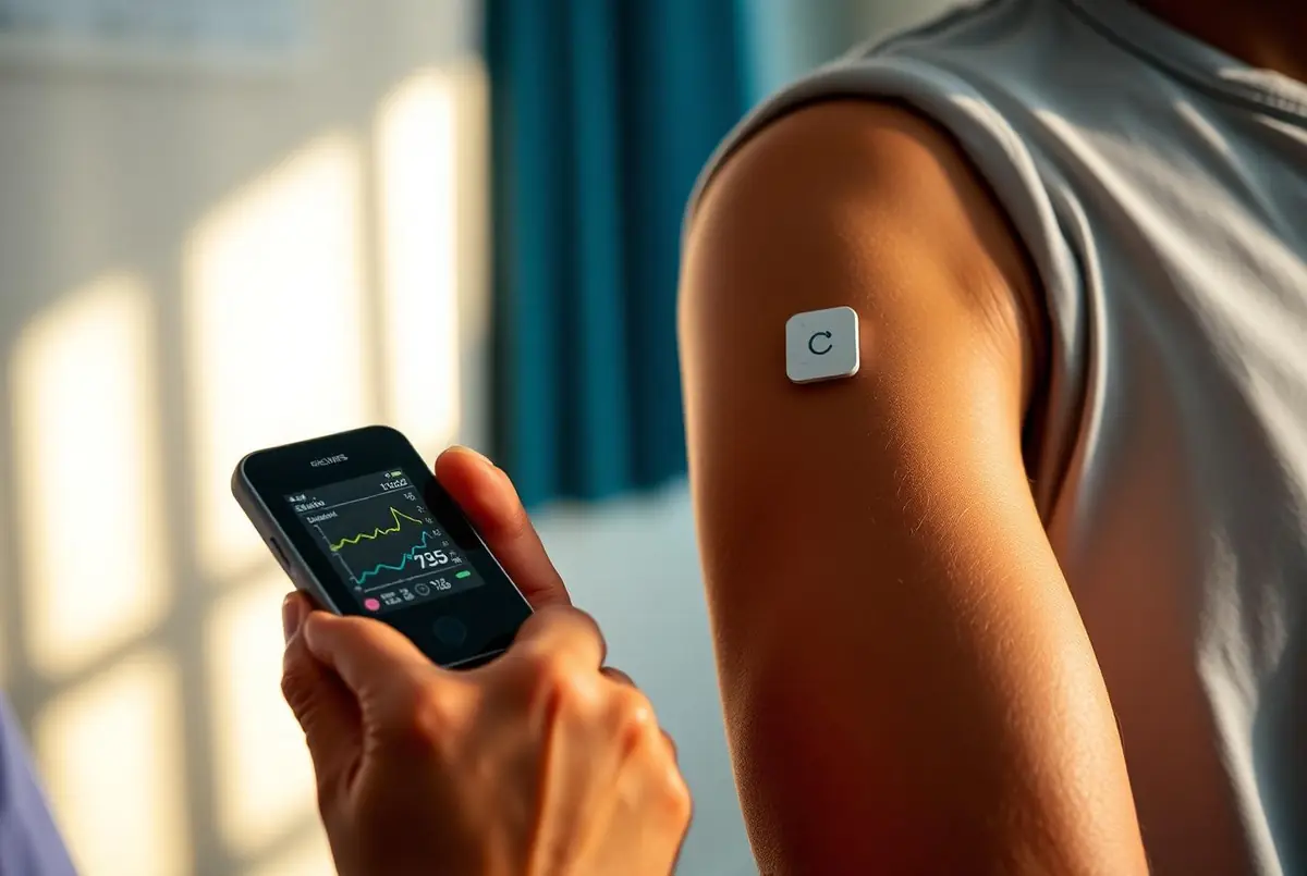 Continuous glucose sensor being scanned with a reader