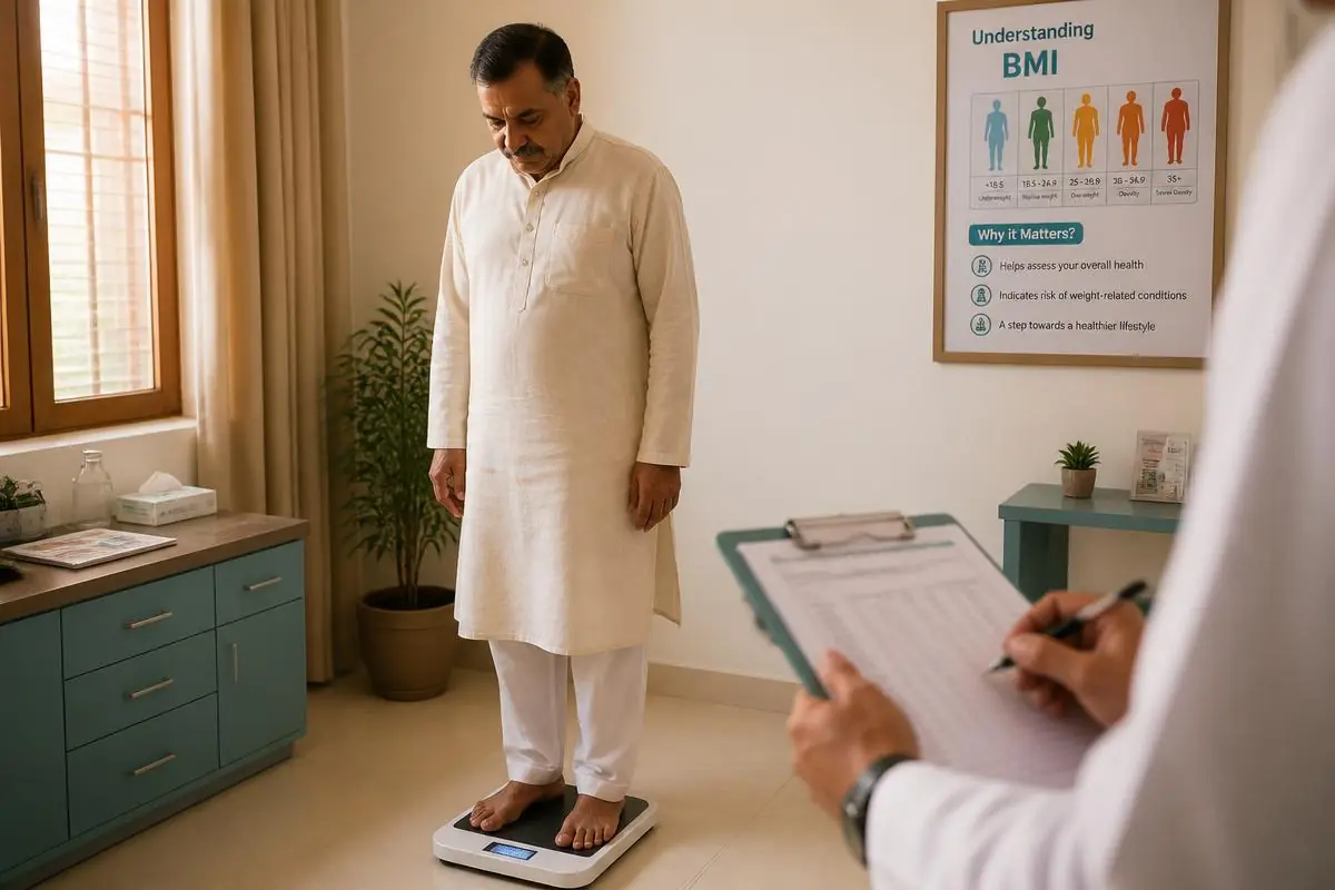 Weight and BMI check during an obesity management consultation